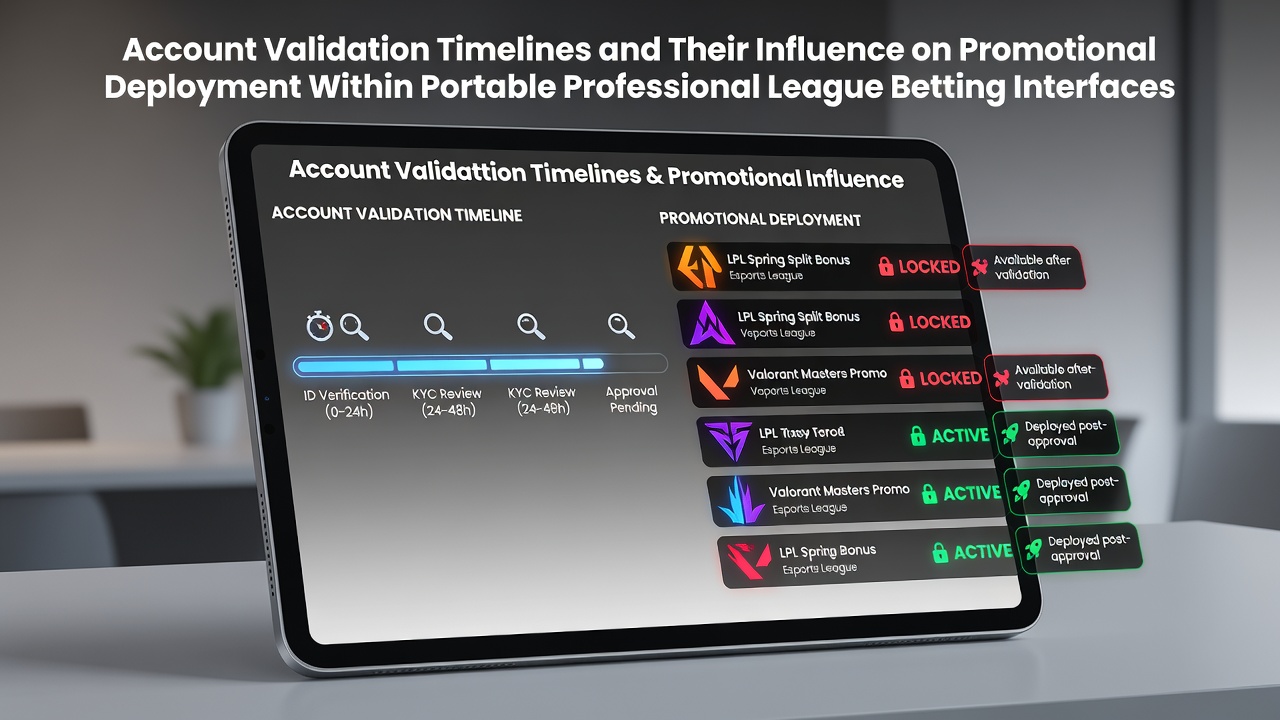 Mobile betting interface showing account validation progress and promotional offer availability on a professional league platform