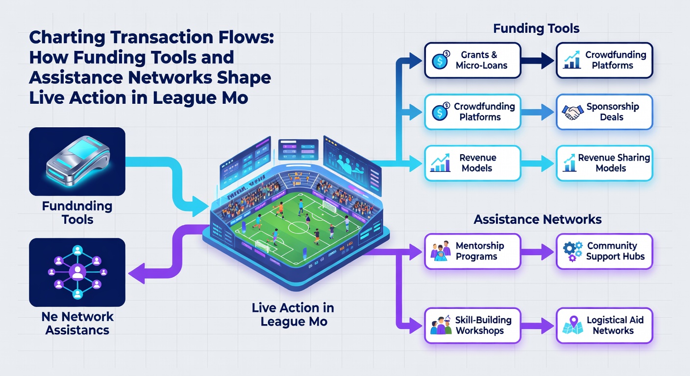 Diagram depicting assistance networks supporting real-time transactions in mobile league platforms
