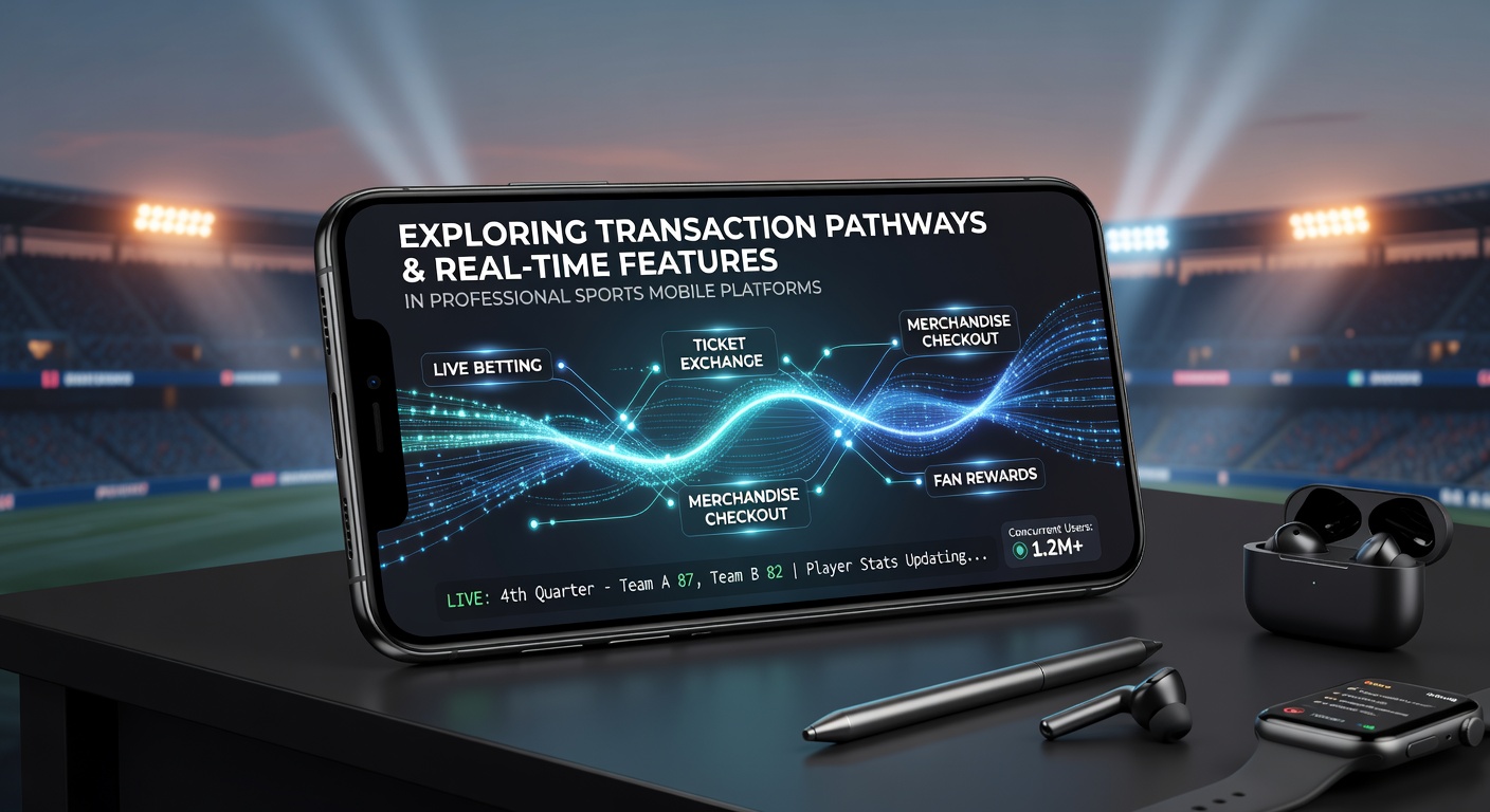 Illustration of transaction pathways flowing through professional sports mobile platforms with real-time updates