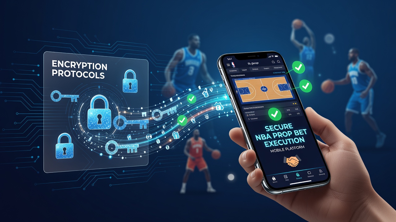 Mobile device displaying encrypted NBA prop bet interface with security indicators