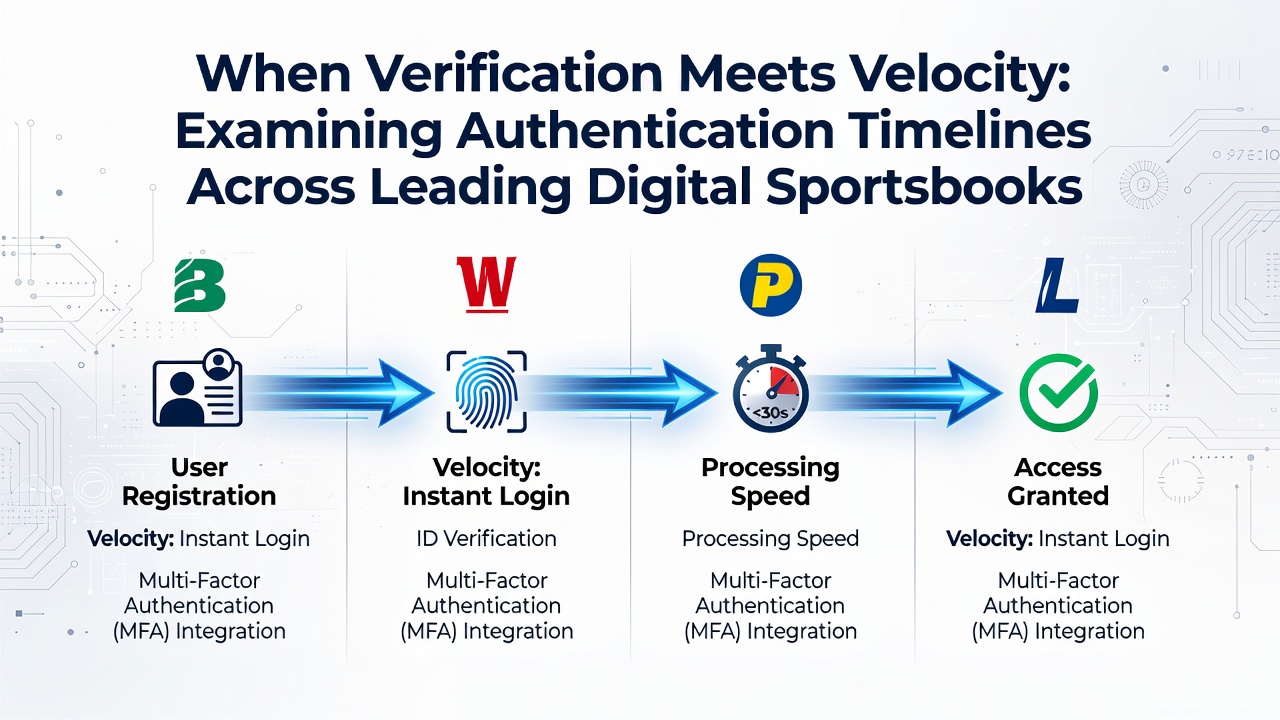 Timeline graphic comparing authentication speeds across various digital sportsbook platforms